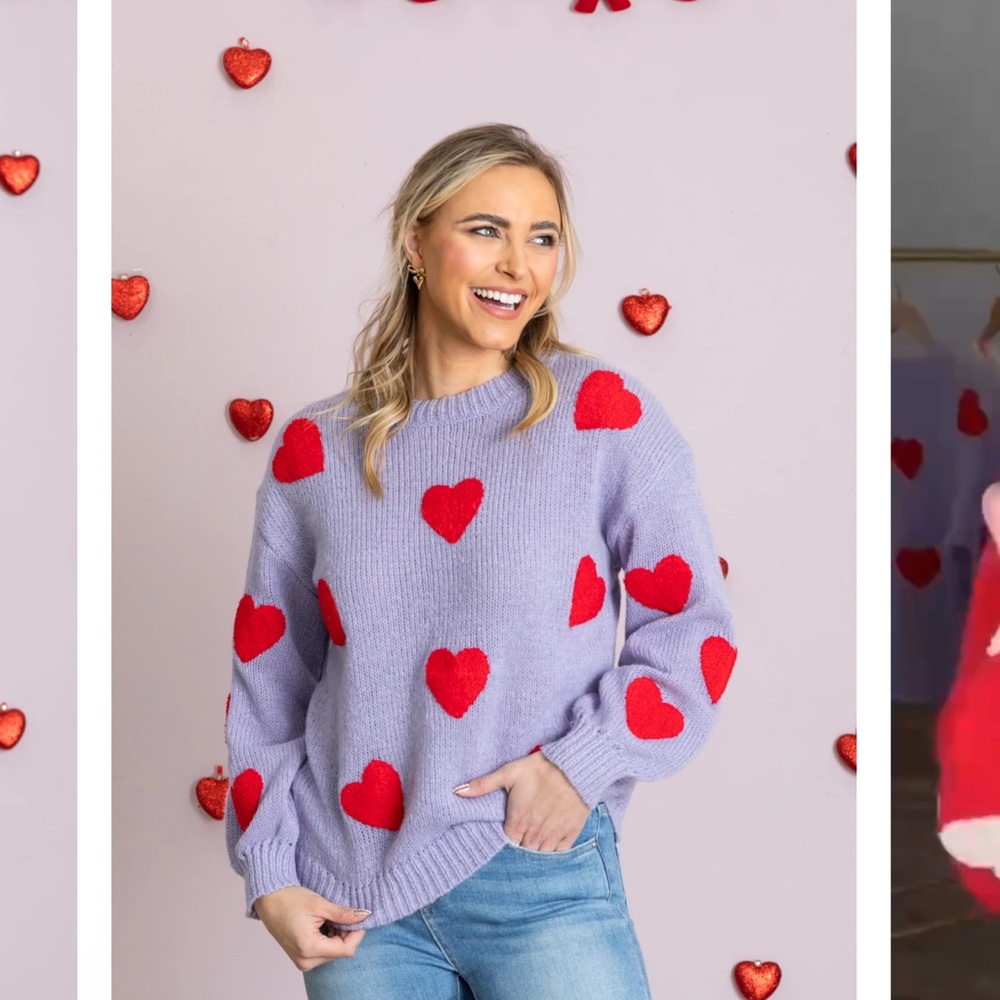 Staccato Lavender Heart Patch Pattern Sweater Size Small